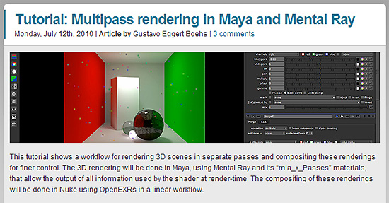 Mayaのマルチパスレンダリング(Multipass rendering)した素材をNukeでコンポジットするチュートリアル