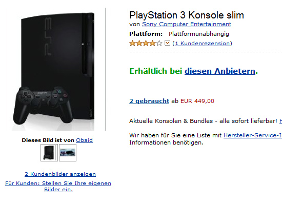【その他】新型『PlayStation 3』が Amazon.deにて『PlayStation 3 Konsole slim』という名前で掲載