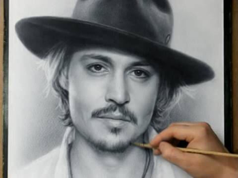 Johnny Depp Speed drawing portrait in dry brush technique
