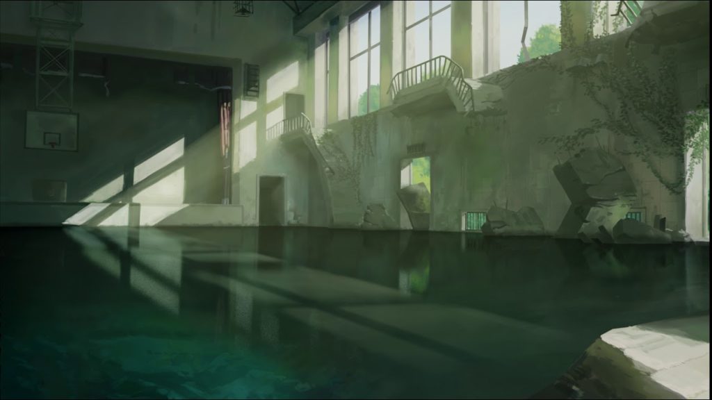 イラスト画の雰囲気をそのまま3D映像化したCG作品『水没した体育館 