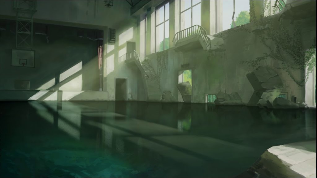 イラスト画の雰囲気をそのまま3D映像化したCG作品『水没した体育館