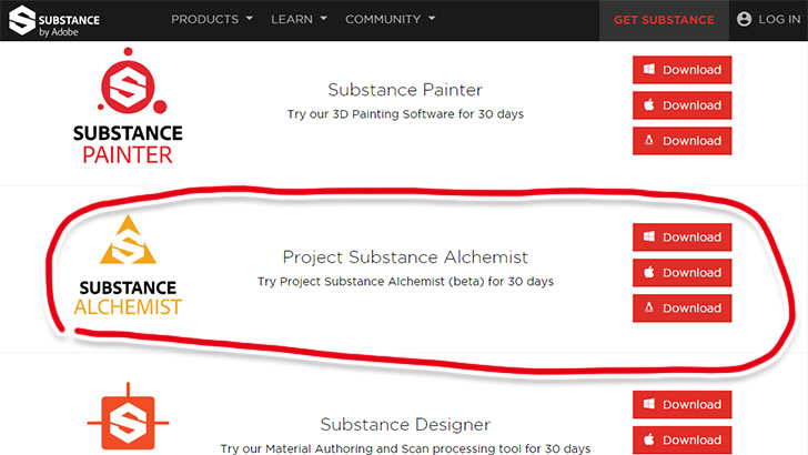 Project Substance Alchemistのダウンロードページ